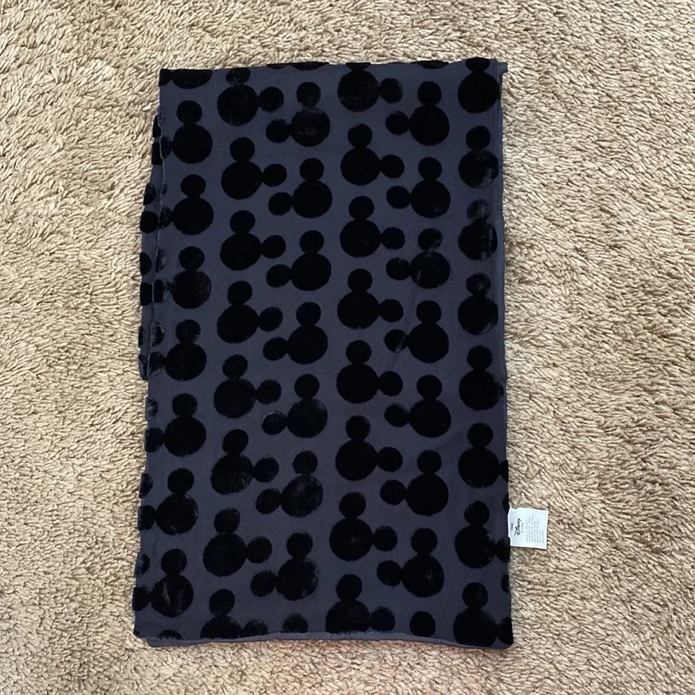 The Disney Store Black Velvet Silk Hidden Mickey Oblong Scarf